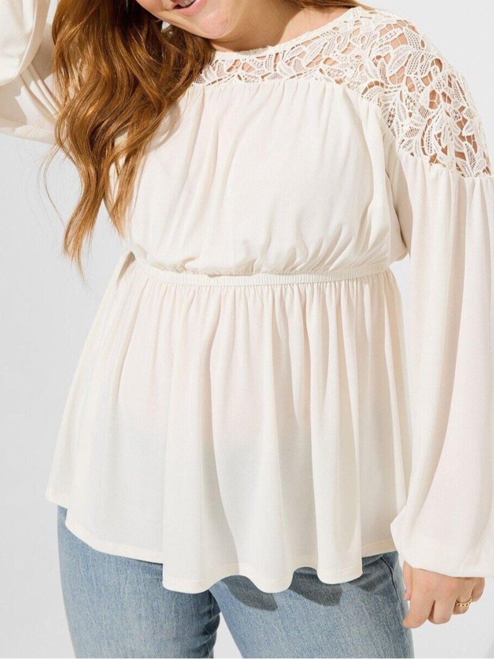 torrid Cream Lace Yoke Peasant Blouse